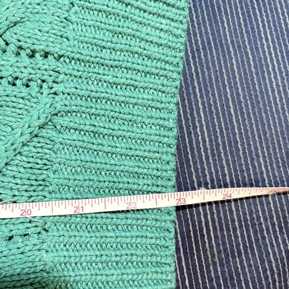 Haberdasher Sweater Women M Teal Cable Knit Silk Blend Coastal Grandma Fall - Picture 7 of 8